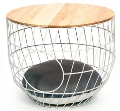 51 Degrees North Wire Cat Table With Cushion White