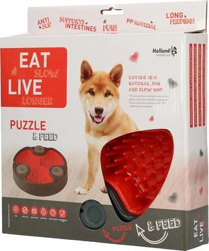 Eat Slow Live Longer Voerbak Puzzle And Feed Red 2 Eat Slow Live Longer Voerbak Puzzle And Feed Red - Afbeelding 2