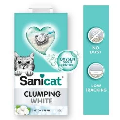 Sanicat Kattenbak-<br>vulling Clumping White Cotton Fresh 20 Ltr -Huisdier Verkoop Winkel Sanicat Hero Image Clumping White Cotton Fresh 20L